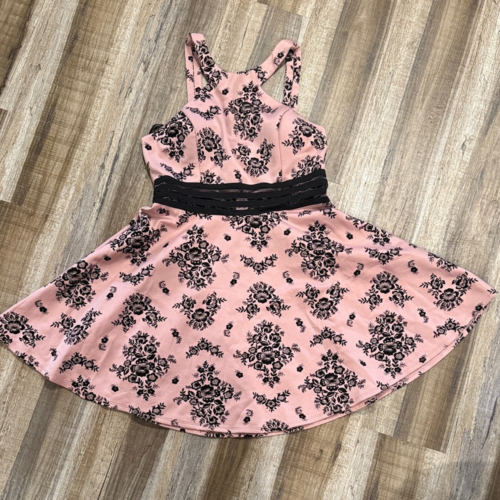 City Studio Pink and Black Floral Halter A lineMini Dress